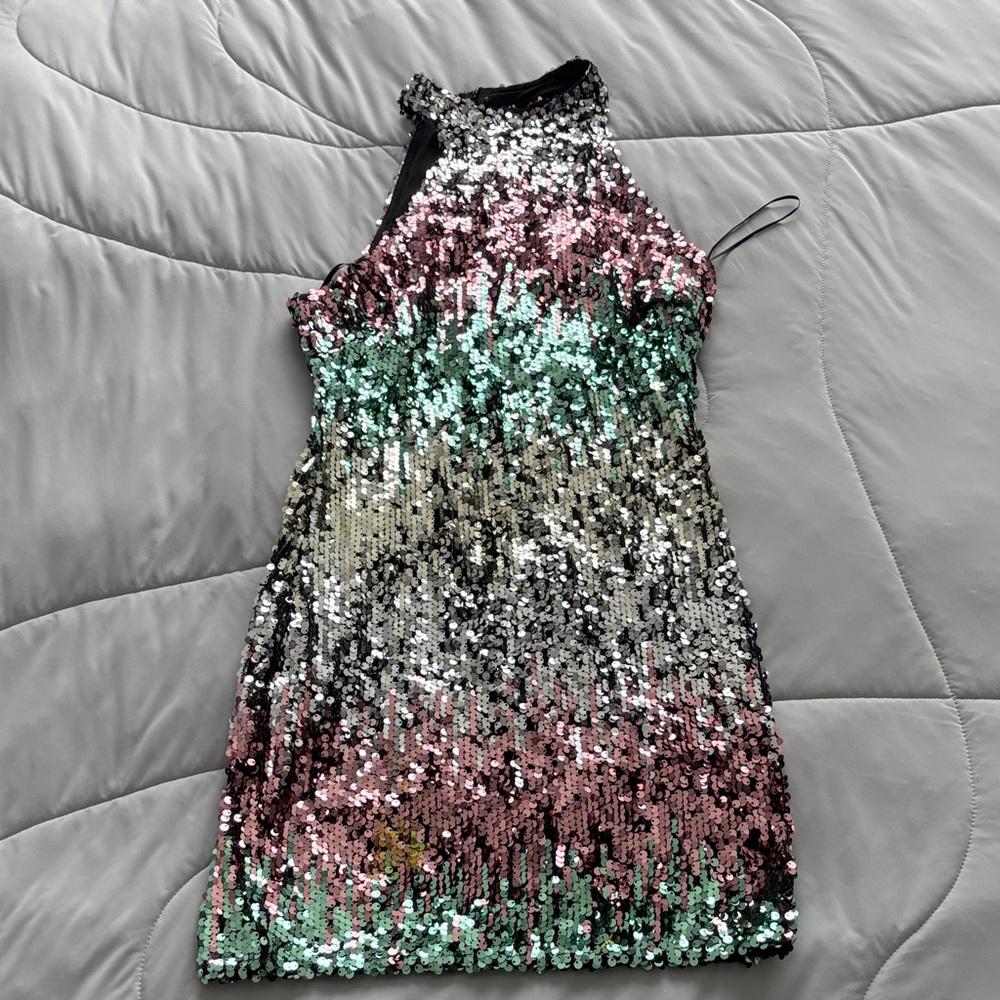 Multicolor Sequin Halter Dress